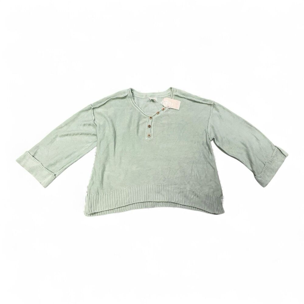Wonderly Women's Drop Shoulder Henley Sweater Mint Green Size XXL